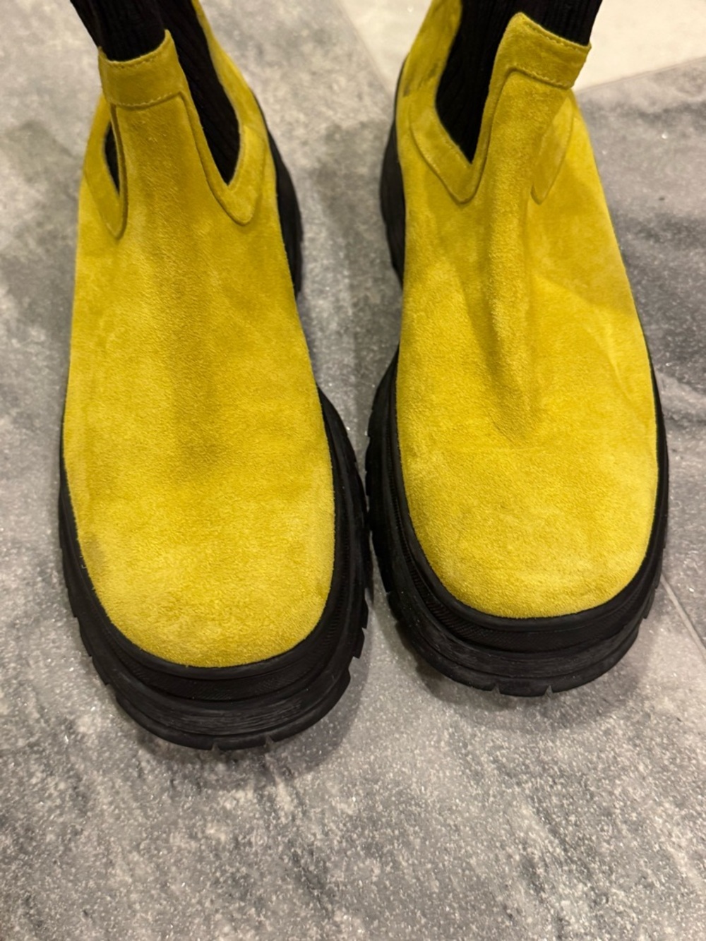 Staud Women Bow Chelsea Suede Lug Sole Boots Yellow Green size 41 US 10 - Picture 7 of 16